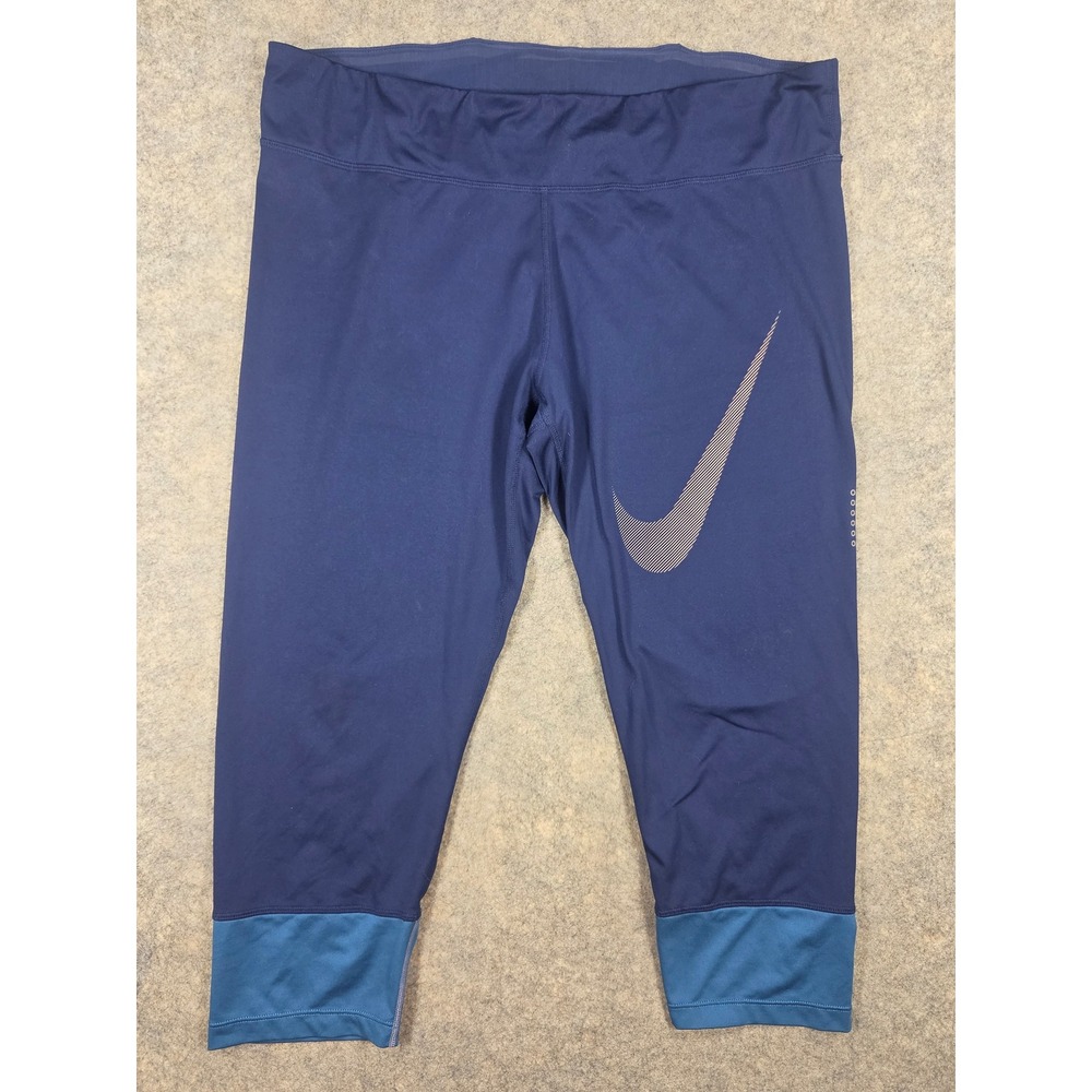 Nike Dri-FIT Womens Navy Blue Teal Cropped Running Leggings Reflective XL